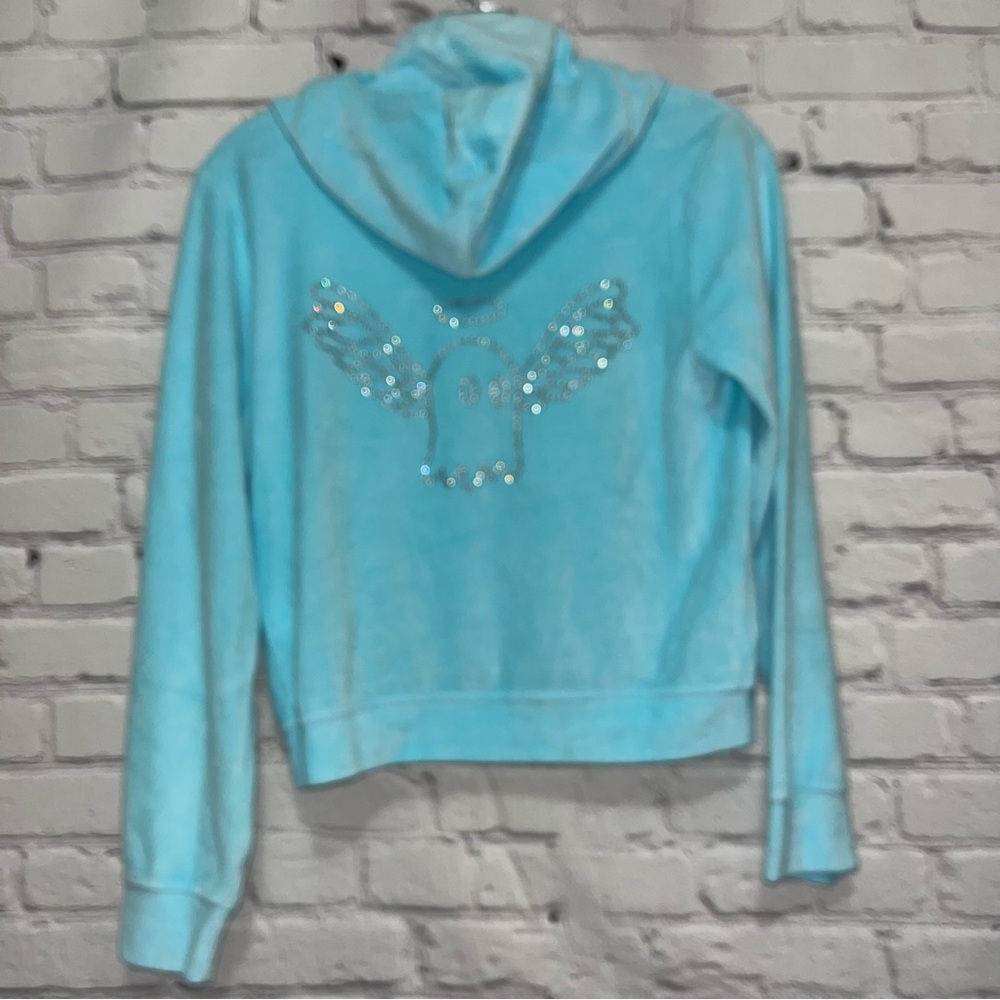 Vintage Y2K Lonely Ghost Blue Velour Bling Rhinestone Tracksuit Matching Set - Picture 9 of 15